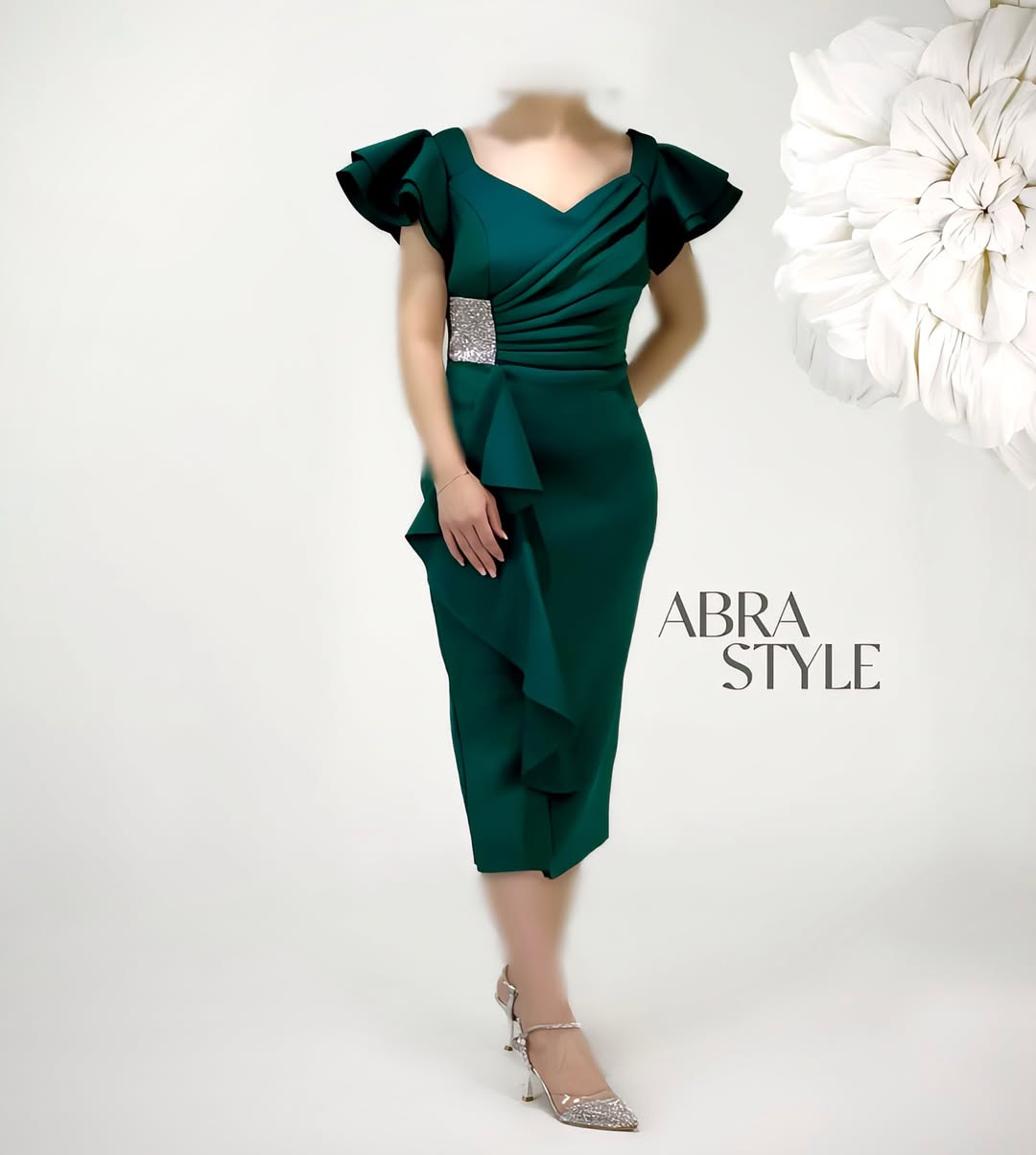 پیراهن میدی یک طرف نگین دار